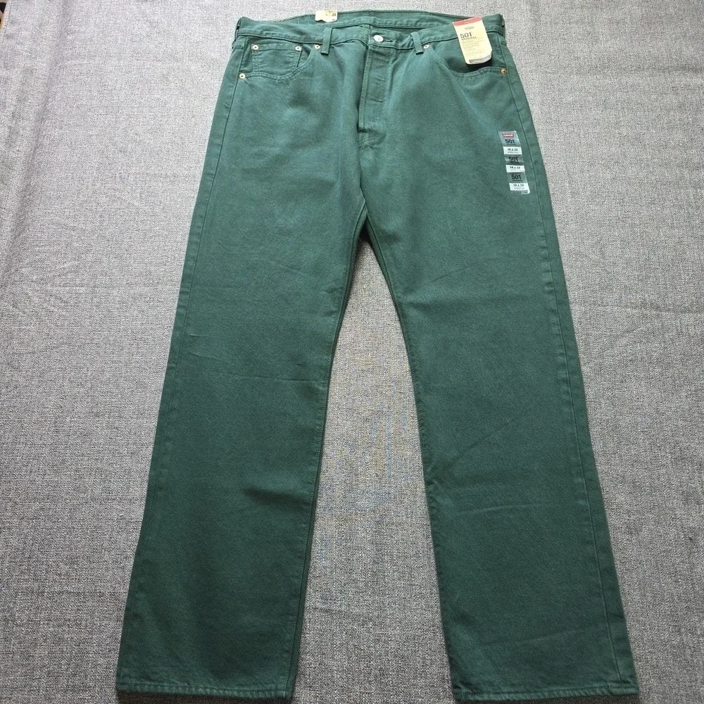Levis 501 Original Fit Jeans Green 38x32 Straight Leg Button Fly Mens NWT